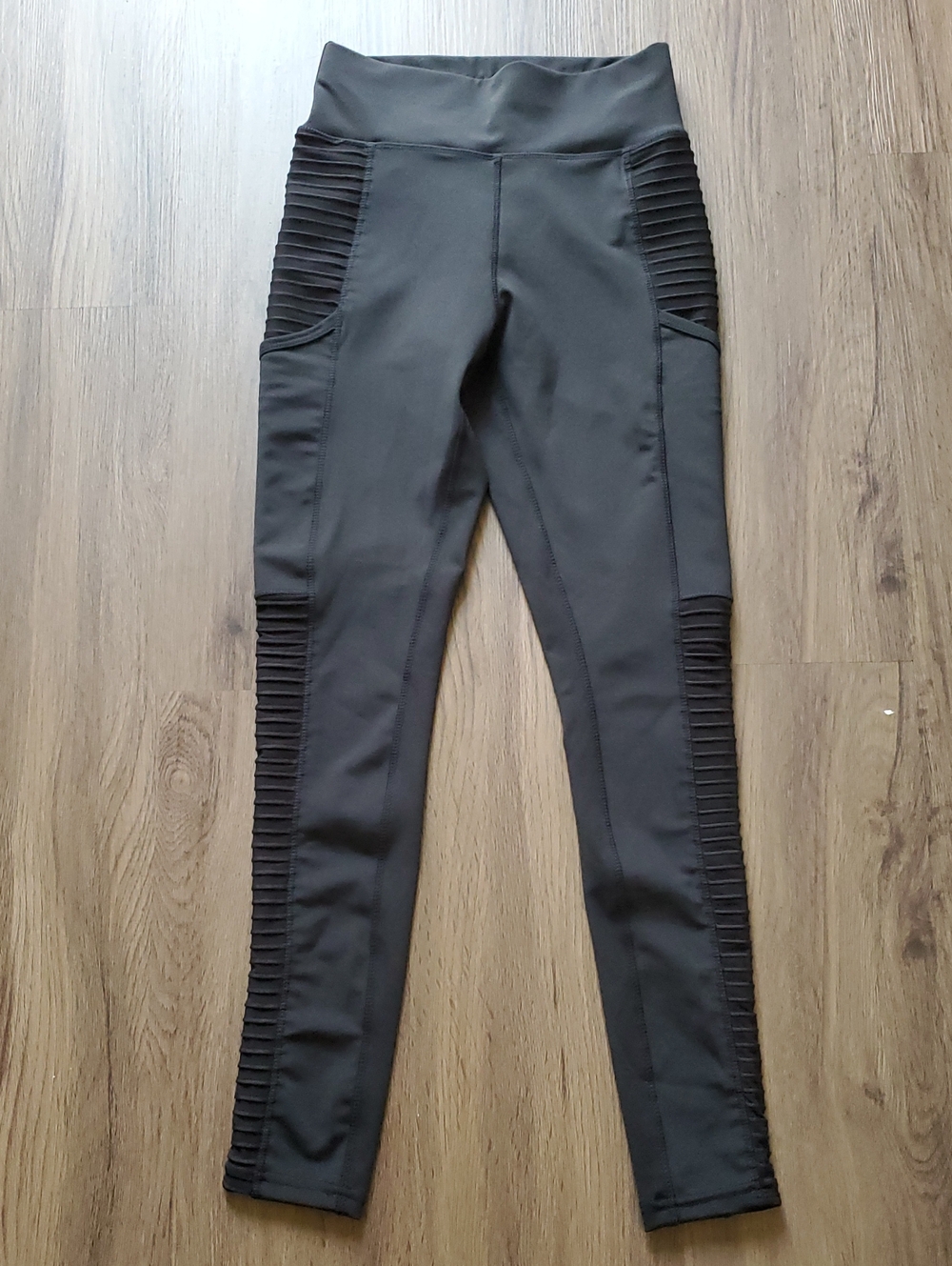 POP Fit Black Ribbed-Panel High Waist Leggings